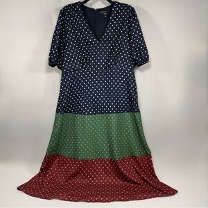 Colorblock Polka Dot Maggy London Navy Green Burgundy Dress Size 16